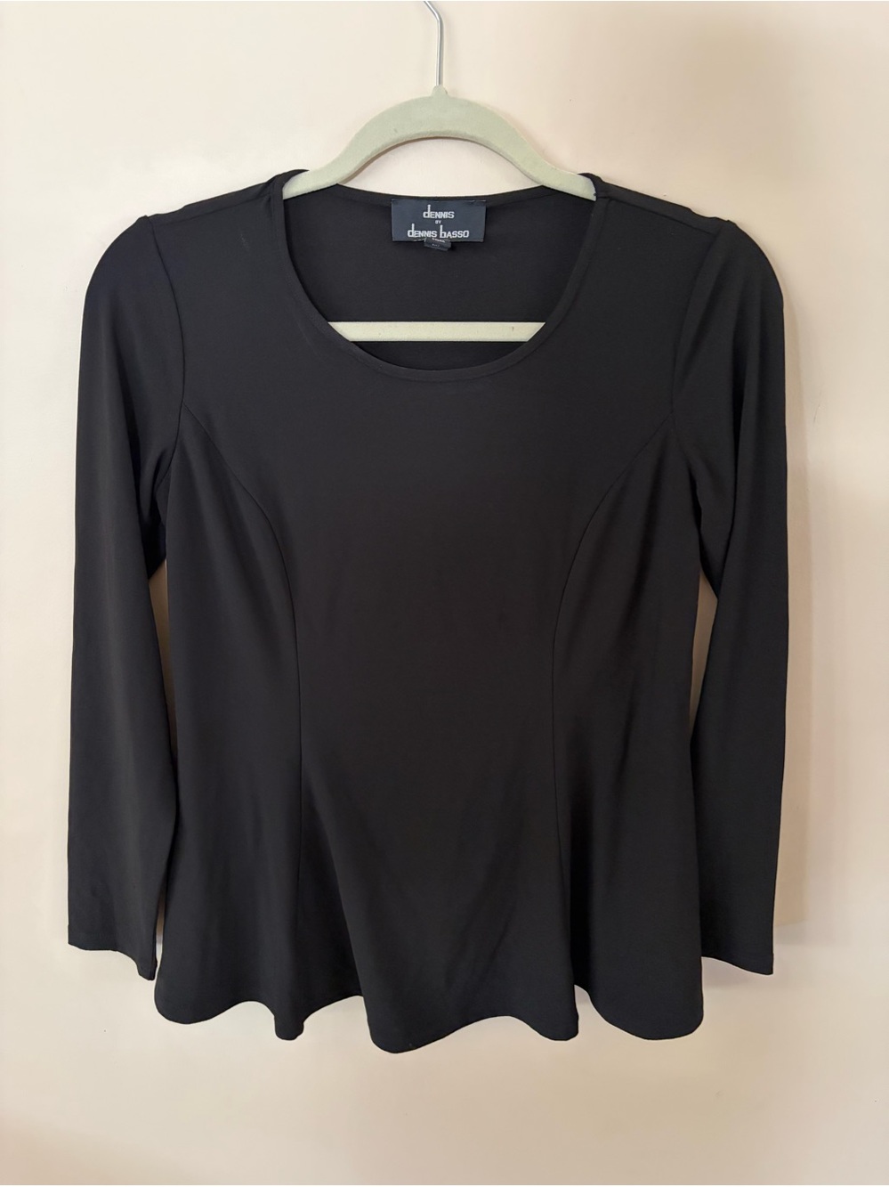 Dennis Basso Women's Black Long-Sleeve Scoop Neck Top